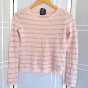 Abercrombie and Fitch pink gray striped 100% cashmere croped sweater